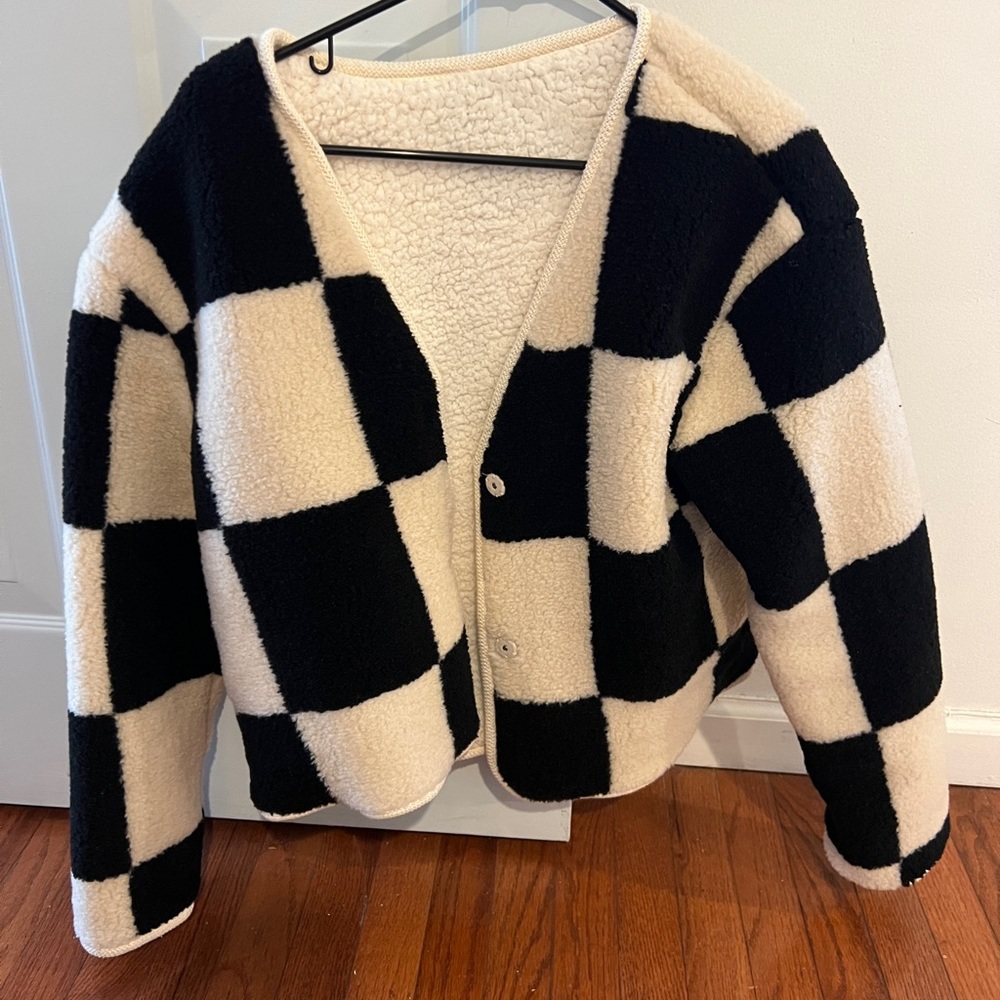 Source Unknown checker shearling blazer/jacket.